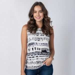 Womens Top PHILOSOPHY Black White Abstract Print Loose Fit Sleeveless Blouse Top